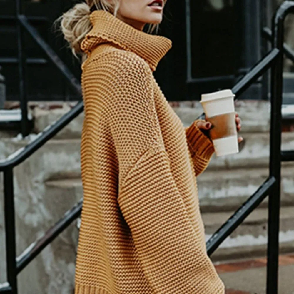 Mustard Casual Womens Turtleneck Drop Shoulder Sweater - Picture 3 of 5